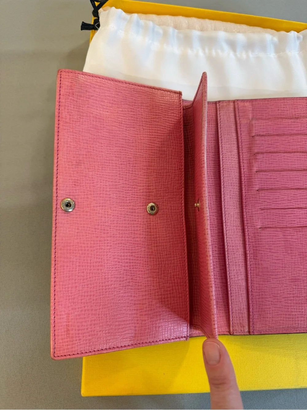 Fendi Wallet Brown FF Monogram Zucca Coated Canvas Pink Interior Box Dust Bag